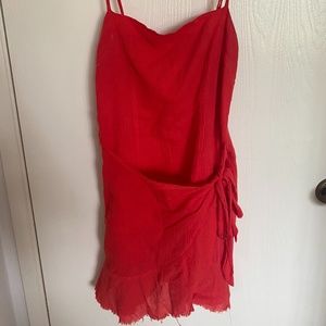 PRINCESS POLLY MINI RAW HEM WRAP DRESS